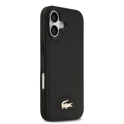 Apple iPhone 17 Kılıf Lacoste Orjinal Lisanslı M-safe Şarj Özellikli PU Deri Tasarımlı Metal Logolu Kapak Siyah
