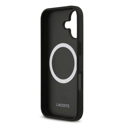 Apple iPhone 17 Kılıf Lacoste Orjinal Lisanslı M-safe Şarj Özellikli PU Deri Tasarımlı Metal Logolu Kapak Siyah