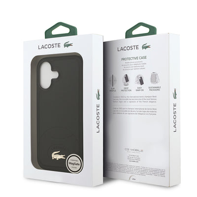 Apple iPhone 17 Kılıf Lacoste Orjinal Lisanslı M-safe Şarj Özellikli PU Deri Tasarımlı Metal Logolu Kapak Siyah
