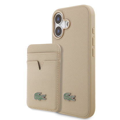 iPhone 17 Kılıf Lacoste Orjinal Lisanslı M-safe Şarj Özellikli PU Pike Desenli Metal Logolu Kartlıklı Kılıf