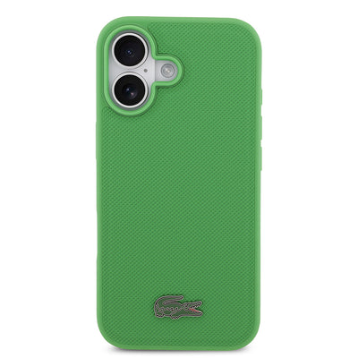 Apple iPhone 17 Kılıf Lacoste Orjinal Lisanslı M-safe Şarj Özellikli PU Pike Desenli Metal Logolu Kartlıklı Kapak Lacivert