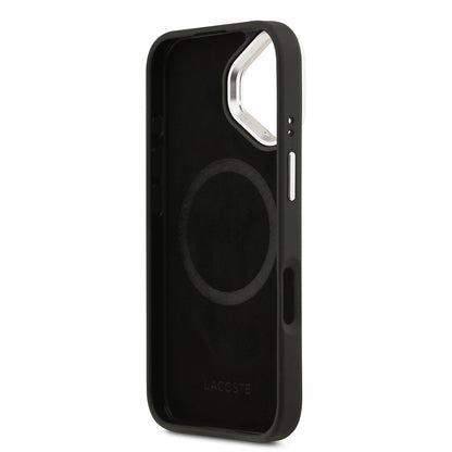 iPhone 17 Kılıf Lacoste Orjinal Lisanslı M-safe Şarj Özellikli PU Pike Desenli Standlı Metal Logolu Kılıf