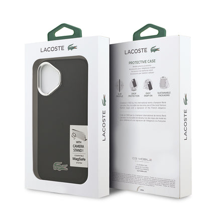 iPhone 17 Kılıf Lacoste Orjinal Lisanslı M-safe Şarj Özellikli PU Pike Desenli Standlı Metal Logolu Kılıf