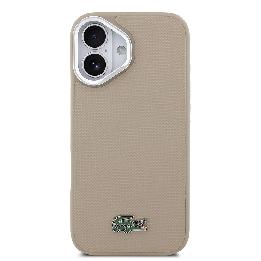 iPhone 17 Kılıf Lacoste Orjinal Lisanslı M-safe Şarj Özellikli PU Pike Desenli Standlı Metal Logolu Kılıf