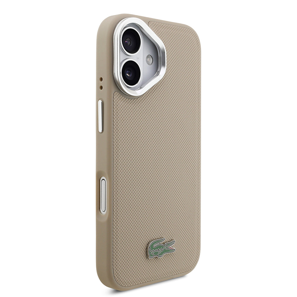 iPhone 17 Kılıf Lacoste Orjinal Lisanslı M-safe Şarj Özellikli PU Pike Desenli Standlı Metal Logolu Kılıf