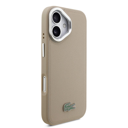 iPhone 17 Kılıf Lacoste Orjinal Lisanslı M-safe Şarj Özellikli PU Pike Desenli Standlı Metal Logolu Kılıf