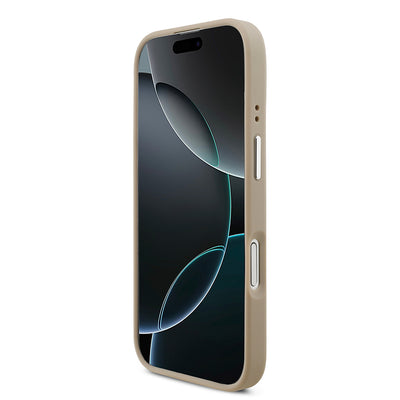 Apple iPhone 17 Kılıf Lacoste Orjinal Lisanslı M-safe Şarj Özellikli PU Pike Desenli Standlı Metal Logolu Kapak Bej