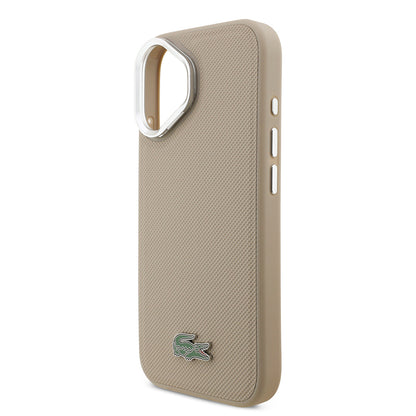 iPhone 17 Kılıf Lacoste Orjinal Lisanslı M-safe Şarj Özellikli PU Pike Desenli Standlı Metal Logolu Kılıf