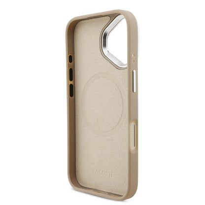 iPhone 17 Kılıf Lacoste Orjinal Lisanslı M-safe Şarj Özellikli PU Pike Desenli Standlı Metal Logolu Kılıf