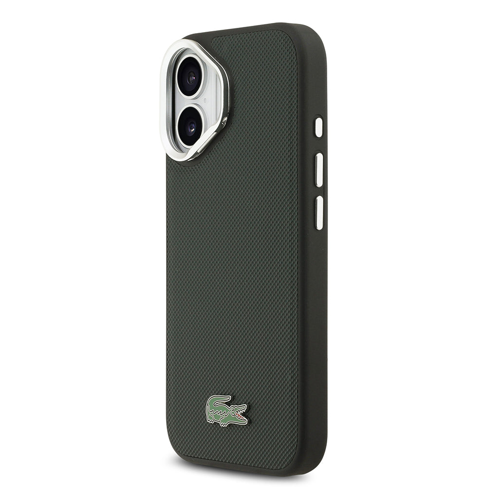 iPhone 17 Kılıf Lacoste Orjinal Lisanslı M-safe Şarj Özellikli PU Pike Desenli Standlı Metal Logolu Kılıf