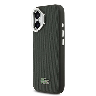 Apple iPhone 17 Kılıf Lacoste Orjinal Lisanslı M-safe Şarj Özellikli PU Pike Desenli Standlı Metal Logolu Kapak Bej