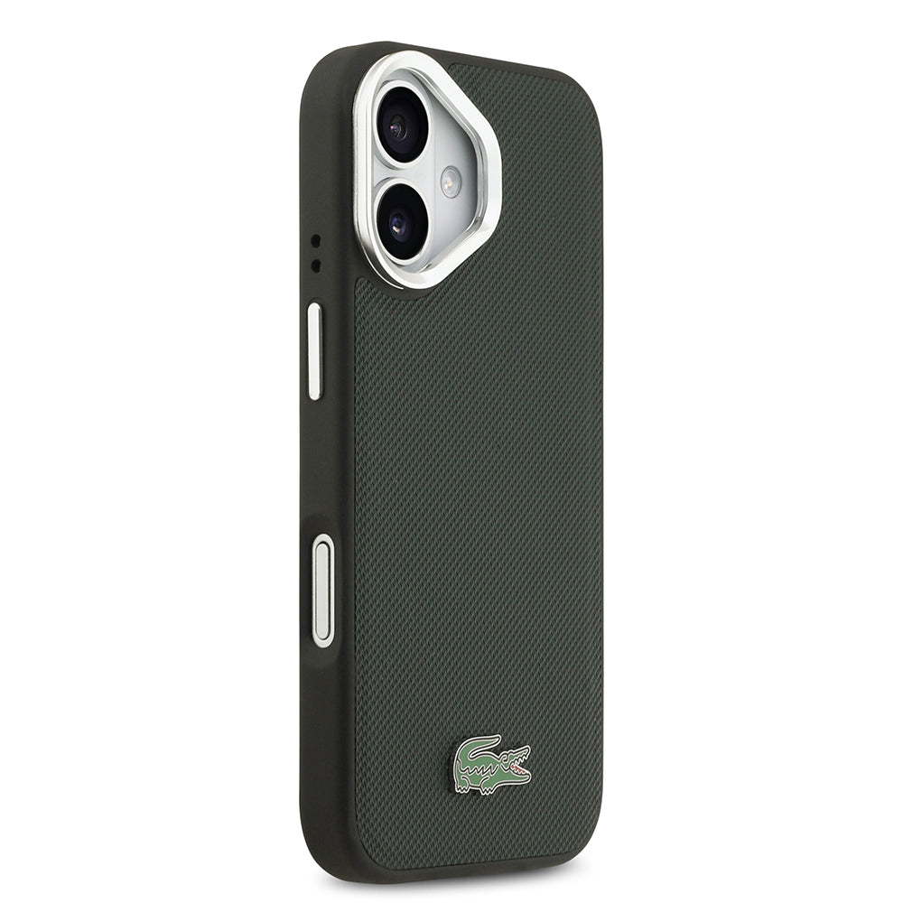 iPhone 17 Kılıf Lacoste Orjinal Lisanslı M-safe Şarj Özellikli PU Pike Desenli Standlı Metal Logolu Kılıf