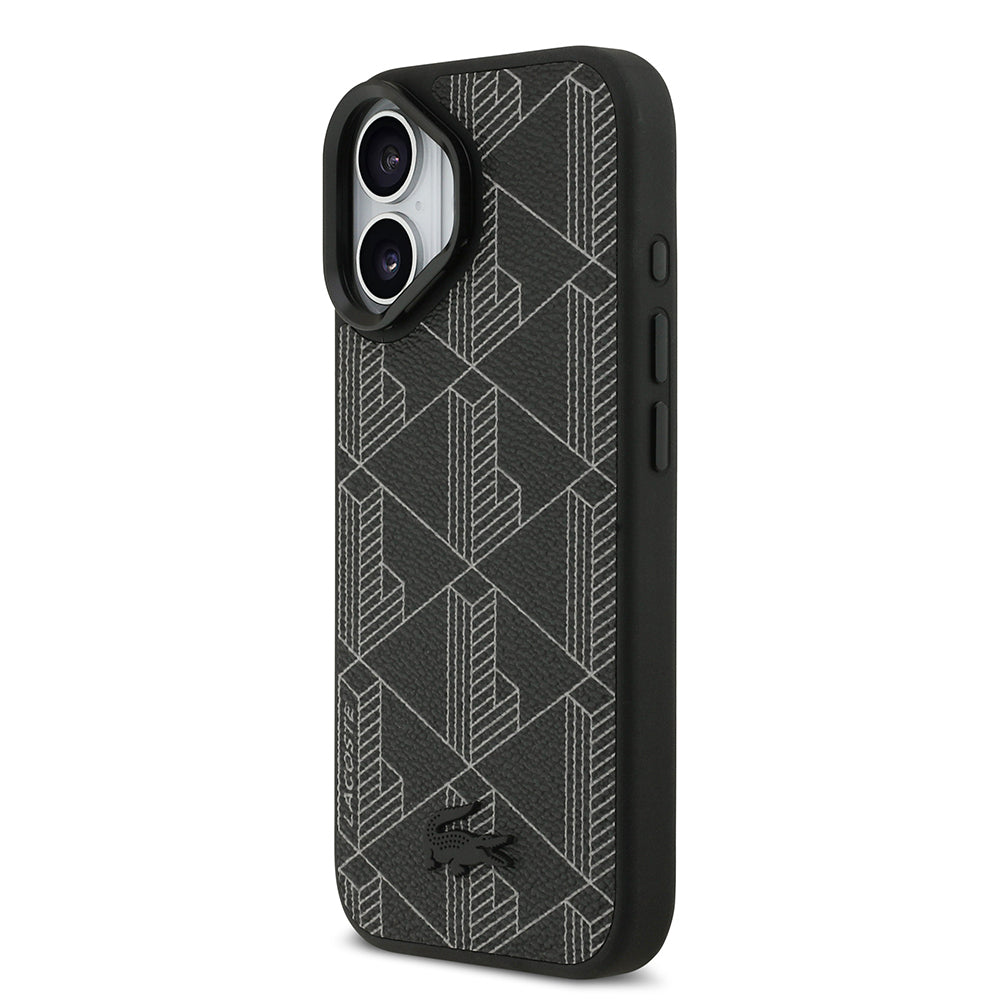 iPhone 17 Kılıf Lacoste Orjinal Lisanslı M-safe Şarj Özellikli Standlı PU Deri Karışık Monogram Desenli Kılıf