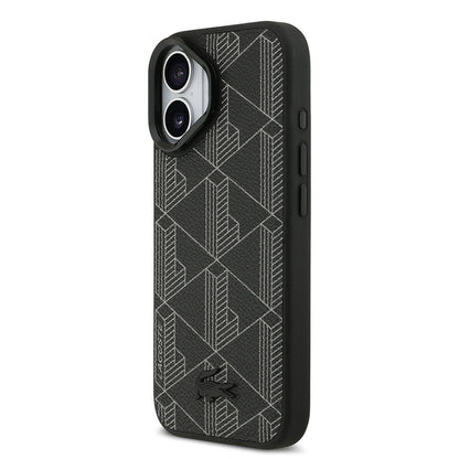 iPhone 17 Kılıf Lacoste Orjinal Lisanslı M-safe Şarj Özellikli Standlı PU Deri Karışık Monogram Desenli Kılıf