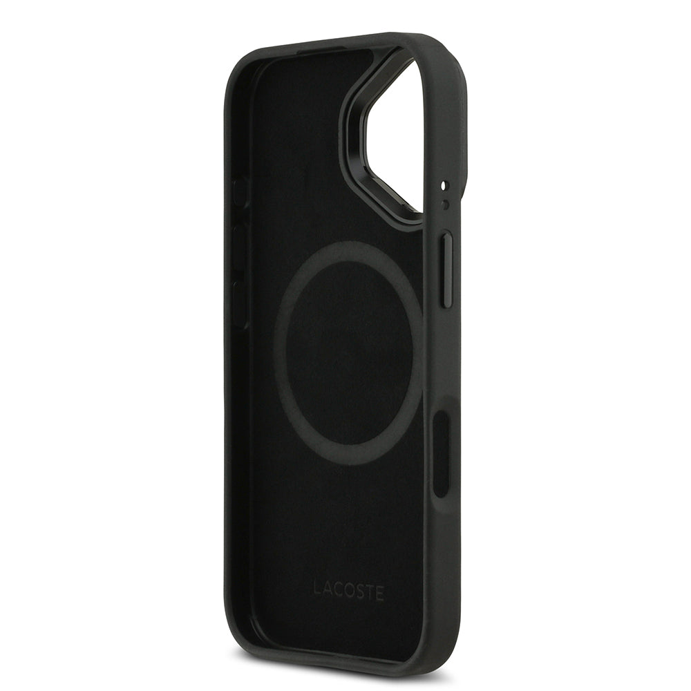 iPhone 17 Kılıf Lacoste Orjinal Lisanslı M-safe Şarj Özellikli Standlı PU Deri Karışık Monogram Desenli Kılıf