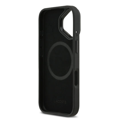 iPhone 17 Kılıf Lacoste Orjinal Lisanslı M-safe Şarj Özellikli Standlı PU Deri Karışık Monogram Desenli Kılıf