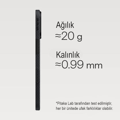 iPhone 17 Kılıf M-safe Şarj Özellikli 1500D Aramid Fiber Pitaka Ultra-Slim Classic Serisi Black-Grey Twill Kılıf
