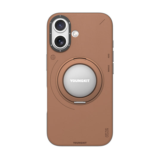 iPhone 17 Kılıf M-safe Şarj Özellikli 360 Derece Standlı Basit Mat Deri Desenli Youngkit Tech Leather Serisi Kılıf