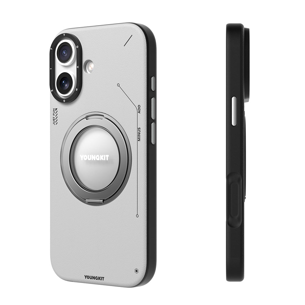 iPhone 17 Kılıf M-safe Şarj Özellikli 360 Derece Standlı Basit Mat Deri Desenli Youngkit Tech Leather Serisi Kılıf