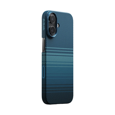 Apple iPhone 17 Kılıf M-safe Şarj Özellikli Aramid Fiber Pitaka Tactile Woven Sunset-Moonrise Serisi Kapak Mavi
