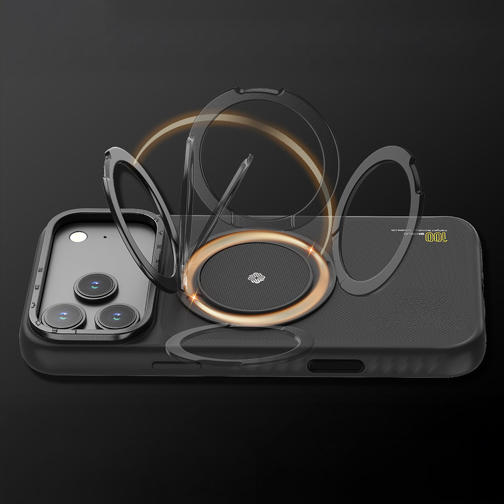 iPhone 17 Kılıf M-safe Şarj Özellikli Metal Standlı Lenyes CK225 Kevlar Kılıf