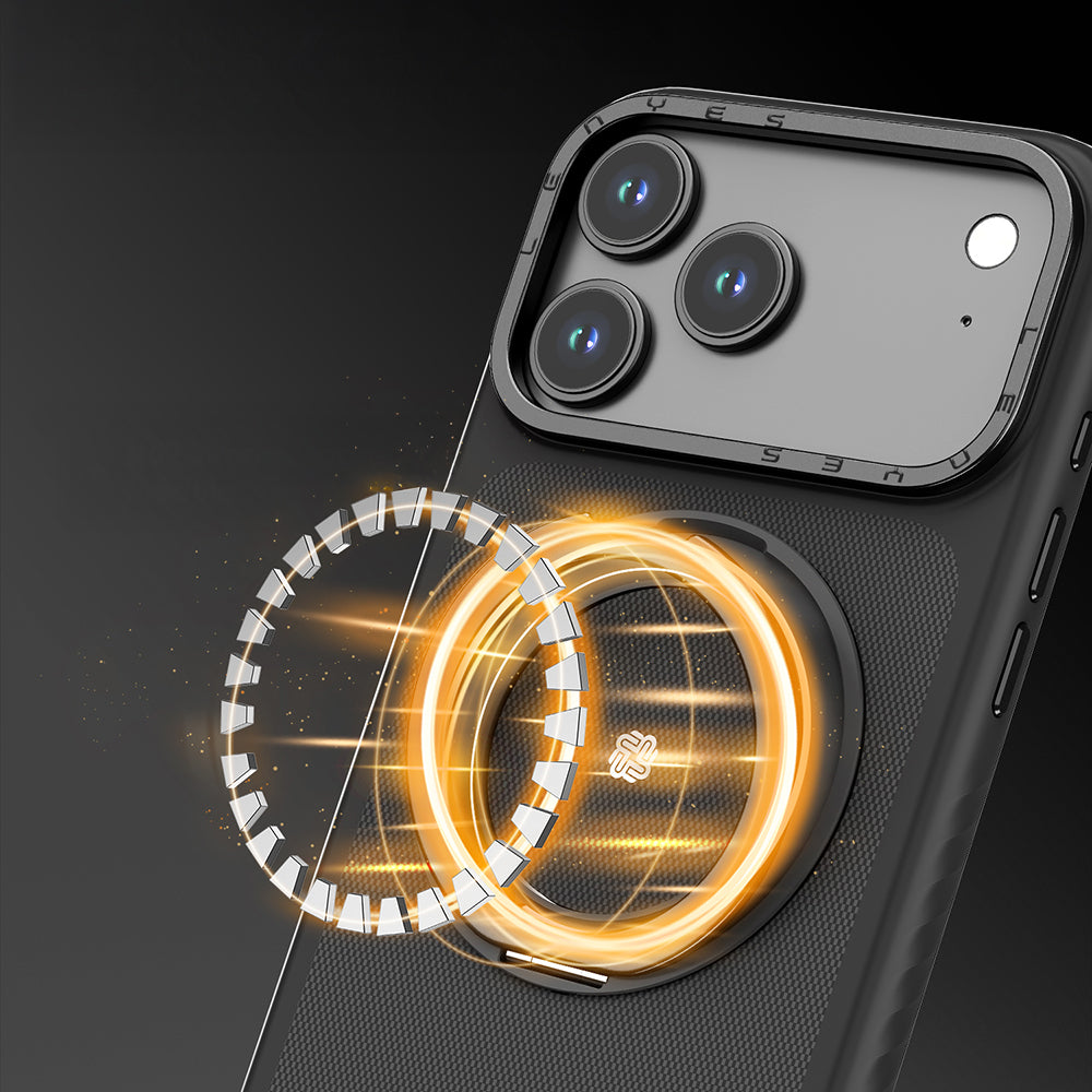 iPhone 17 Kılıf M-safe Şarj Özellikli Metal Standlı Lenyes CK225 Kevlar Kılıf