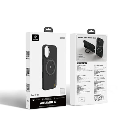 iPhone 17 Kılıf M-safe Şarj Özellikli Metal Standlı Lenyes CK225 Kevlar Kılıf