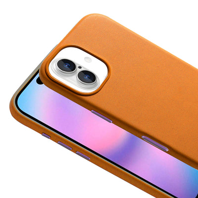 Apple iPhone 17 Kılıf M-safe Şarj Özellikli PU Deri Görünümlü Zore Kupra Kapak Turuncu