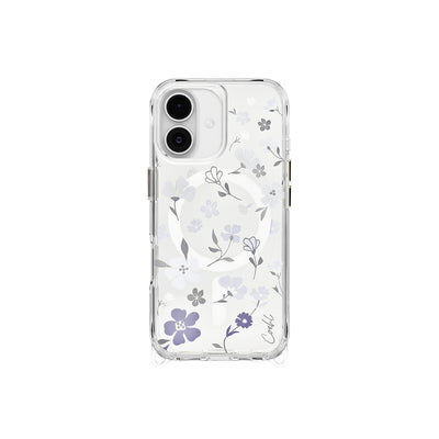 Apple iPhone 17 Kılıf M-safe Şarj Özellikli Şeffaf Arka Yüzey Çiçekli Coehl Amara Kapak Lila