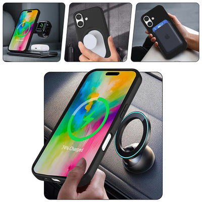 Apple iPhone 17 Kılıf M-safe Şarj Özellikli Standlı Zore Samara Kapak Titanyum-Gri