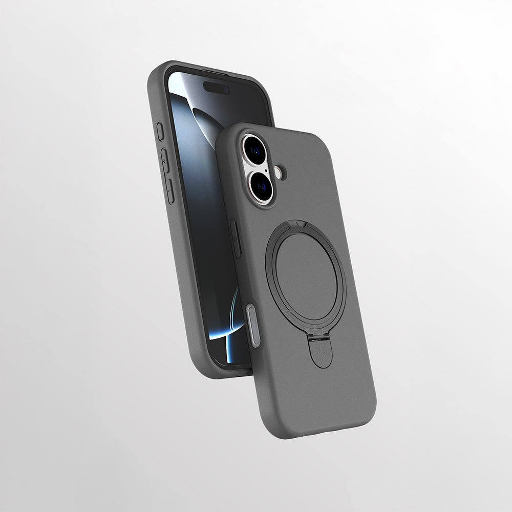 Apple iPhone 17 Kılıf M-safe Şarj Özellikli Standlı Zore Samara Kapak Titanyum-Gri