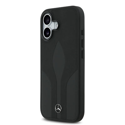 Apple iPhone 17 Kılıf Mercedes Benz Orjinal Lisanslı M-safe Şarj Özellikli Dokulu Desenli Deri Kapak Siyah
