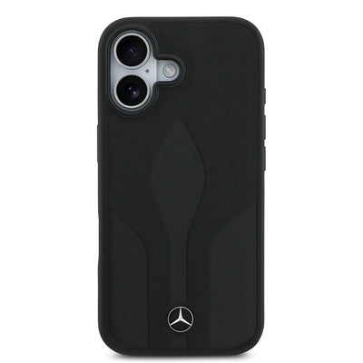 Apple iPhone 17 Kılıf Mercedes Benz Orjinal Lisanslı M-safe Şarj Özellikli Dokulu Desenli Deri Kapak Siyah