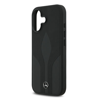 Apple iPhone 17 Kılıf Mercedes Benz Orjinal Lisanslı M-safe Şarj Özellikli Dokulu Desenli Deri Kapak Siyah
