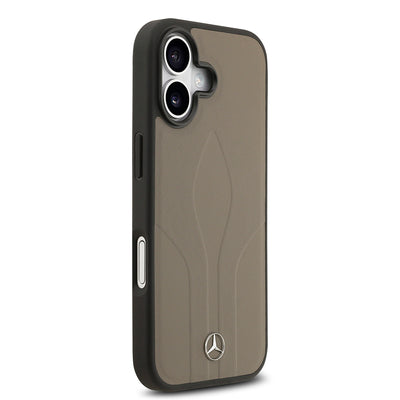 Apple iPhone 17 Kılıf Mercedes Benz Orjinal Lisanslı M-safe Şarj Özellikli Dokulu Desenli Deri Kapak Kahverengi