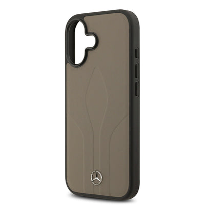 Apple iPhone 17 Kılıf Mercedes Benz Orjinal Lisanslı M-safe Şarj Özellikli Dokulu Desenli Deri Kapak Kahverengi