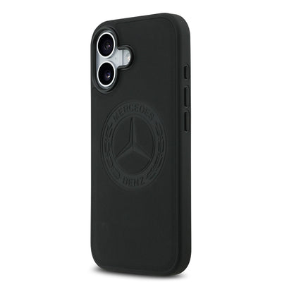 Apple iPhone 17 Kılıf Mercedes Benz Orjinal Lisanslı M-safe Şarj Özellikli Hakiki Deri Nostaljik Yıldız Dizayn Kapak Siyah
