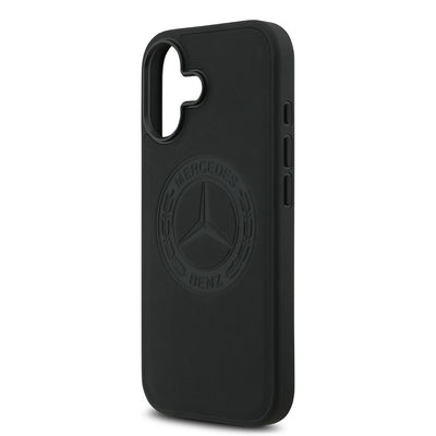 Apple iPhone 17 Kılıf Mercedes Benz Orjinal Lisanslı M-safe Şarj Özellikli Hakiki Deri Nostaljik Yıldız Dizayn Kapak Siyah