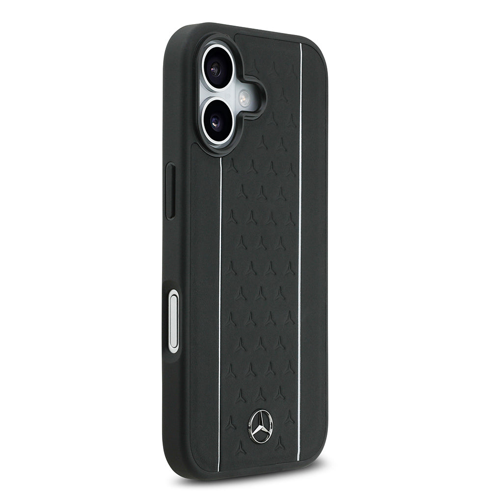 iPhone 17 Kılıf Mercedes Benz Orjinal Lisanslı M-safe Şarj Özellikli Şeritli Yıldız Desenli Metal Logolu Deri Kılıf