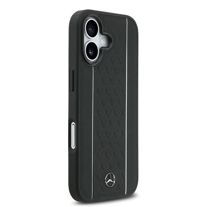 iPhone 17 Kılıf Mercedes Benz Orjinal Lisanslı M-safe Şarj Özellikli Şeritli Yıldız Desenli Metal Logolu Deri Kılıf