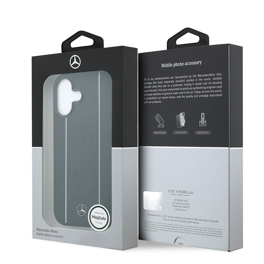 iPhone 17 Kılıf Mercedes Benz Orjinal Lisanslı M-safe Şarj Özellikli Şeritli Yıldız Desenli Metal Logolu Deri Kılıf