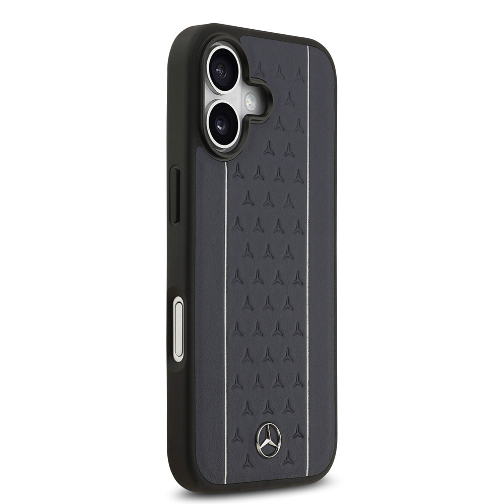 iPhone 17 Kılıf Mercedes Benz Orjinal Lisanslı M-safe Şarj Özellikli Şeritli Yıldız Desenli Metal Logolu Deri Kılıf