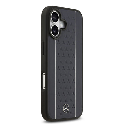 iPhone 17 Kılıf Mercedes Benz Orjinal Lisanslı M-safe Şarj Özellikli Şeritli Yıldız Desenli Metal Logolu Deri Kılıf
