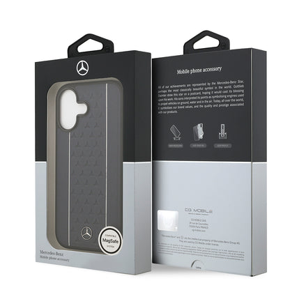 iPhone 17 Kılıf Mercedes Benz Orjinal Lisanslı M-safe Şarj Özellikli Şeritli Yıldız Desenli Metal Logolu Deri Kılıf