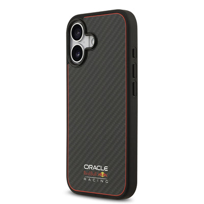 Apple iPhone 17 Kılıf Redbull Orjinal Lisanslı M-safe Şarj Özellikli Karbon Fiber Parlayan Logolu Kevlar Kapak  Siyah