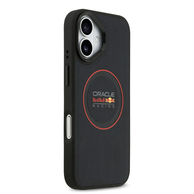 Apple iPhone 17 Kılıf Redbull Orjinal Lisanslı M-safe Şarj Özellikli Kırmızı Halka ve Logo Kabartmalı PU Deri Kapak Lacivert