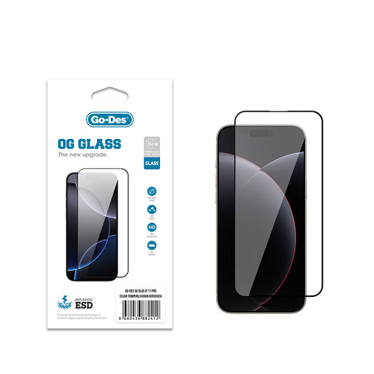 iPhone 17 Pro Go Des OG Glass Antistatik Temperli Cam Ekran Koruyucu