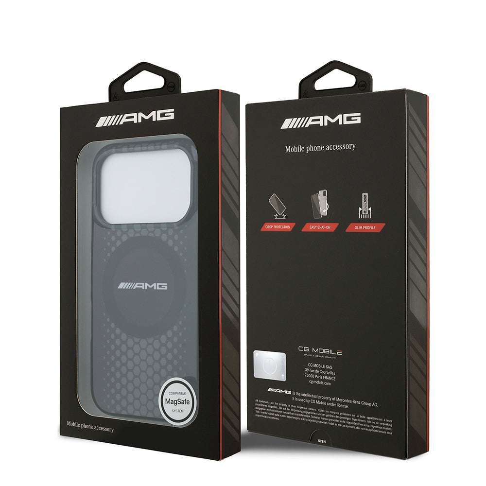 Apple iPhone 17 Pro Kılıf AMG Orjinal Lisanslı Çift Katmanlı Büyük Logolu Petek Desenli Kapak Siyah