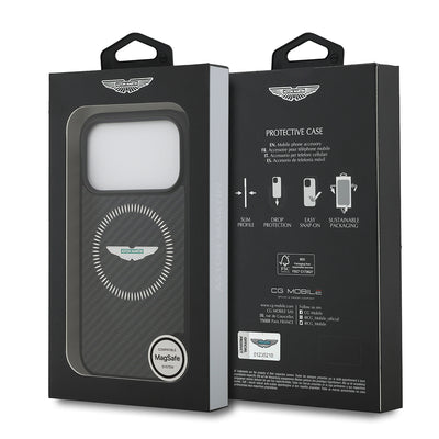 Apple iPhone 17 Pro Kılıf Aston Martin Orjinal Lisanslı M-safe Şarj Özellikli Karbon Fiber Kevlar Kapak Siyah