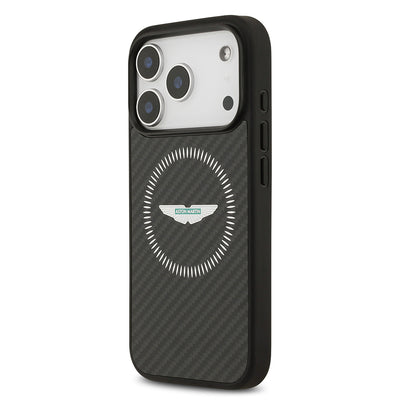 Apple iPhone 17 Pro Kılıf Aston Martin Orjinal Lisanslı M-safe Şarj Özellikli Karbon Fiber Kevlar Kapak Siyah